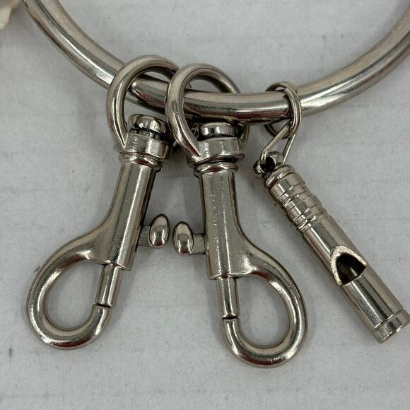 Keyring Emergency Whistle Charm Lot 2 Large Key Chains Silver Twist Bead Open - Picture 2 of 5